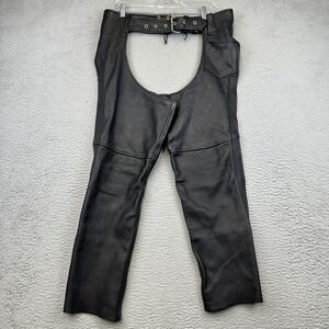 Unik Ultra Leather Chaps Adult XXS Black Motorcycle Riding Biker Adjustable Belt